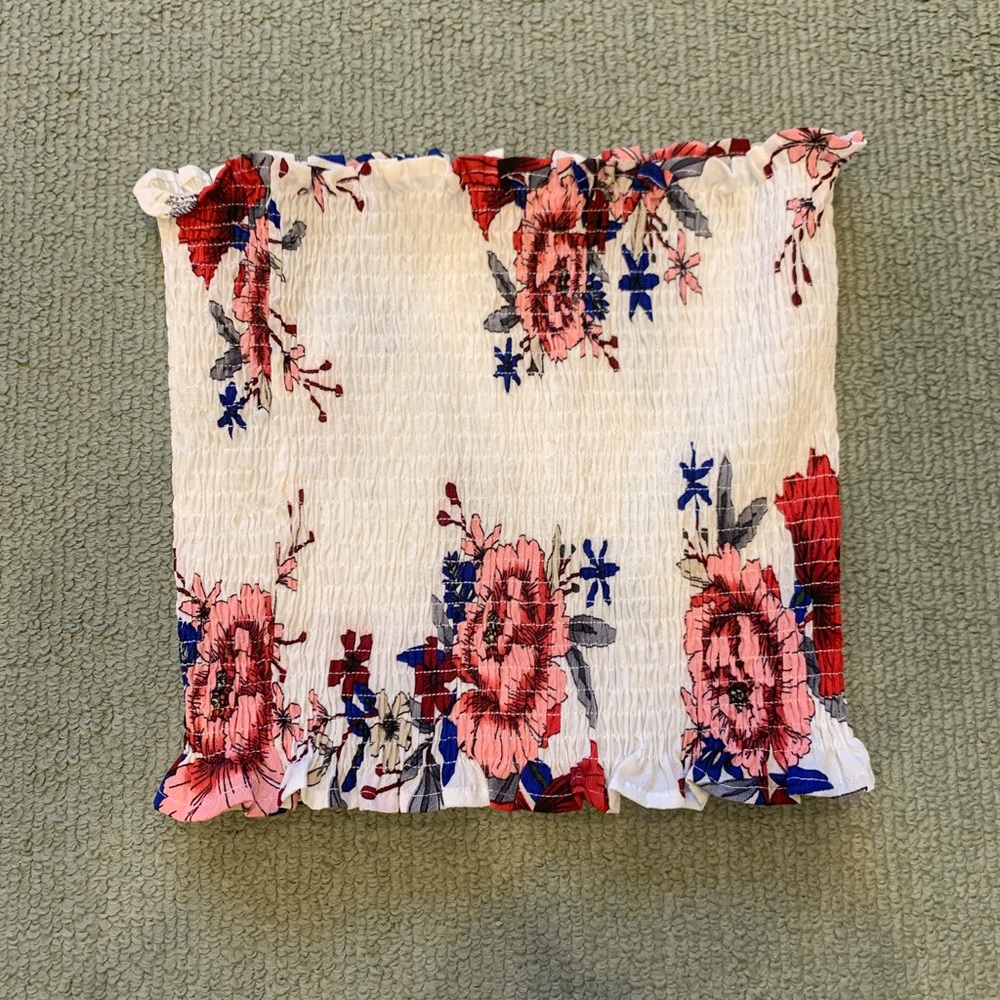 White floral tube top, size small.